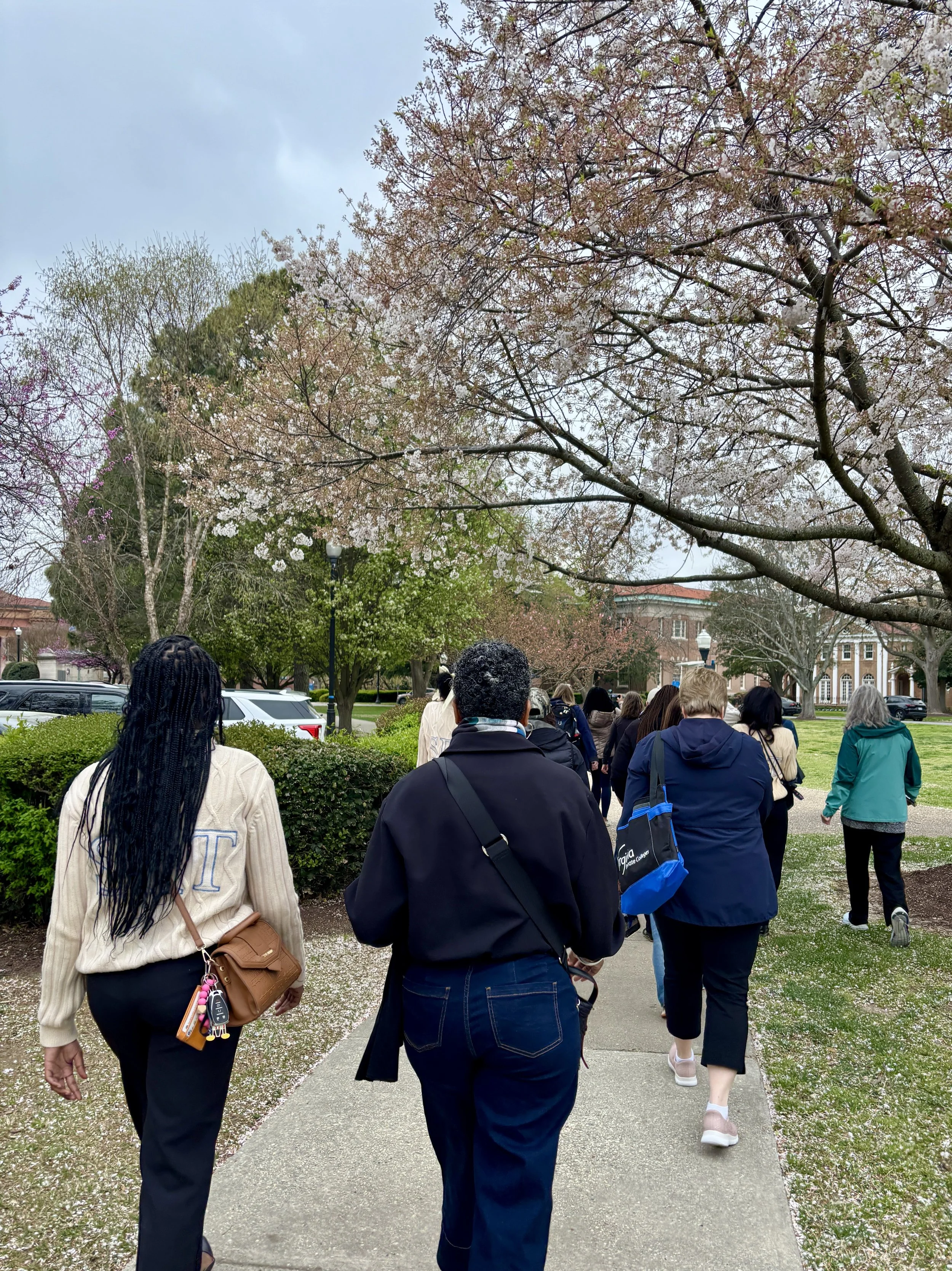 Tour group on the Hampton University campus