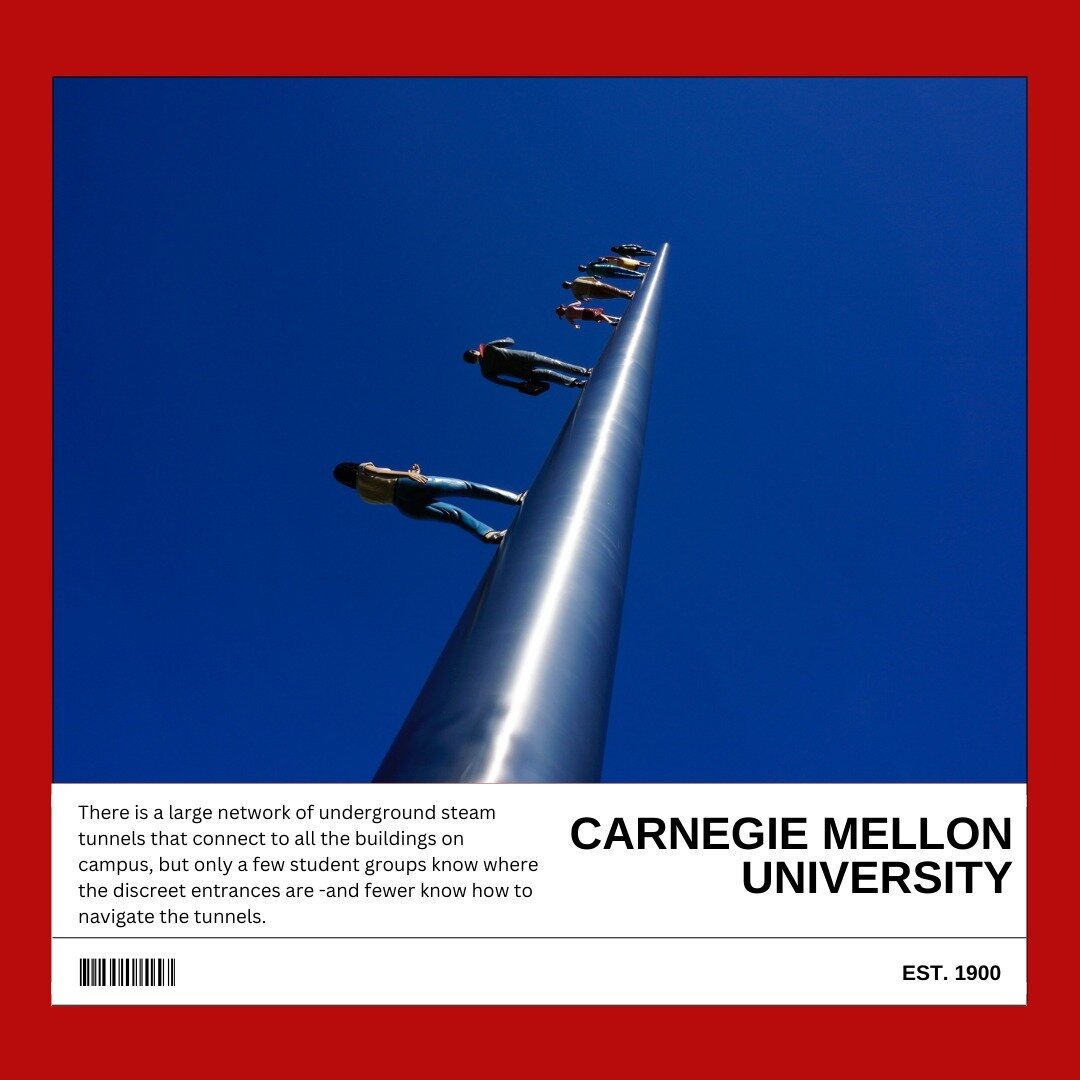 💫 Carnegie Mellon University Spotlight 💫

There is a large network of underground steam tunnels that connect to all the buildings on campus, but only a few student groups know where the discreet entrances are -and fewer know how to navigate the tun