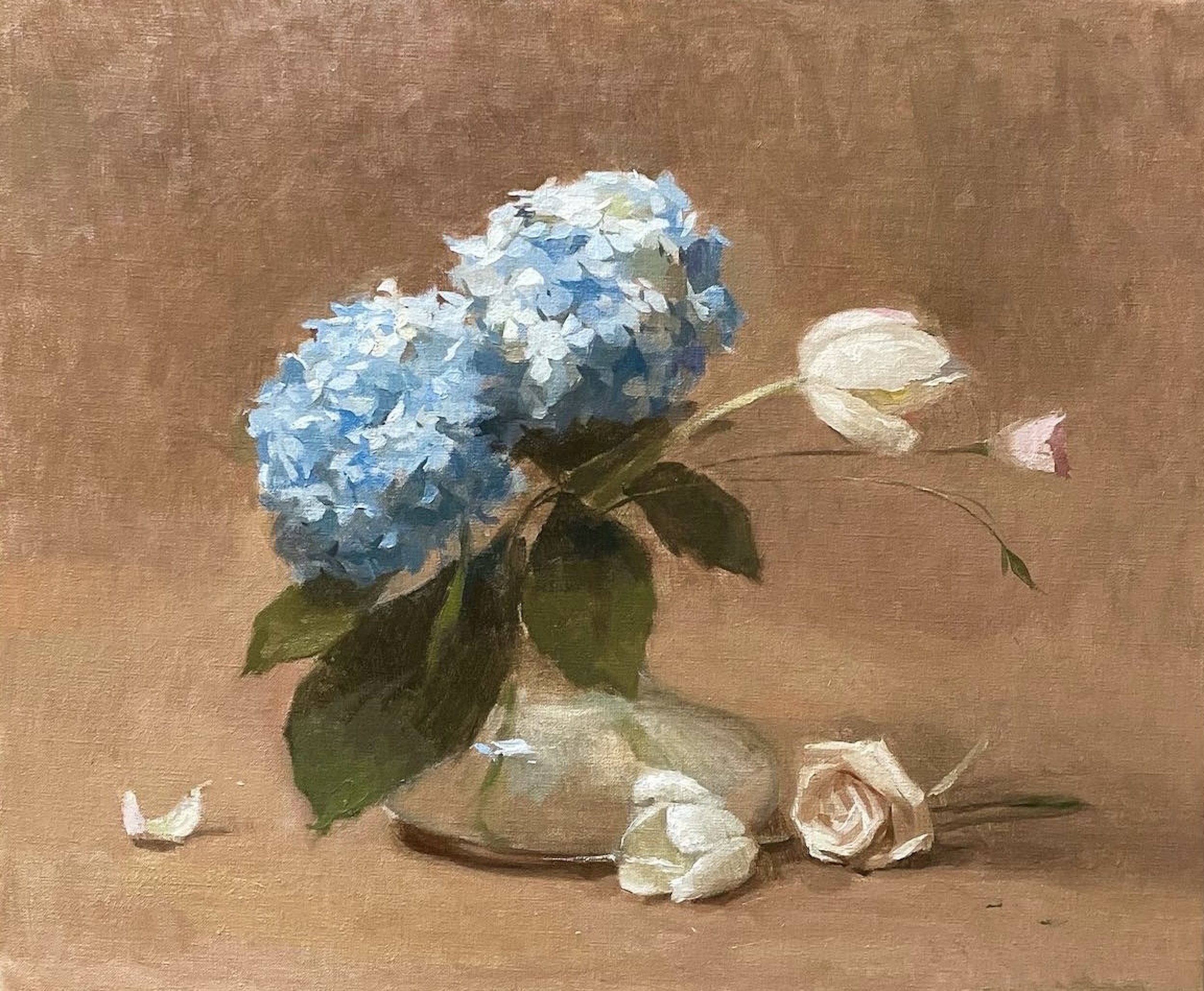 'Blue Hydrangeas and tulips'