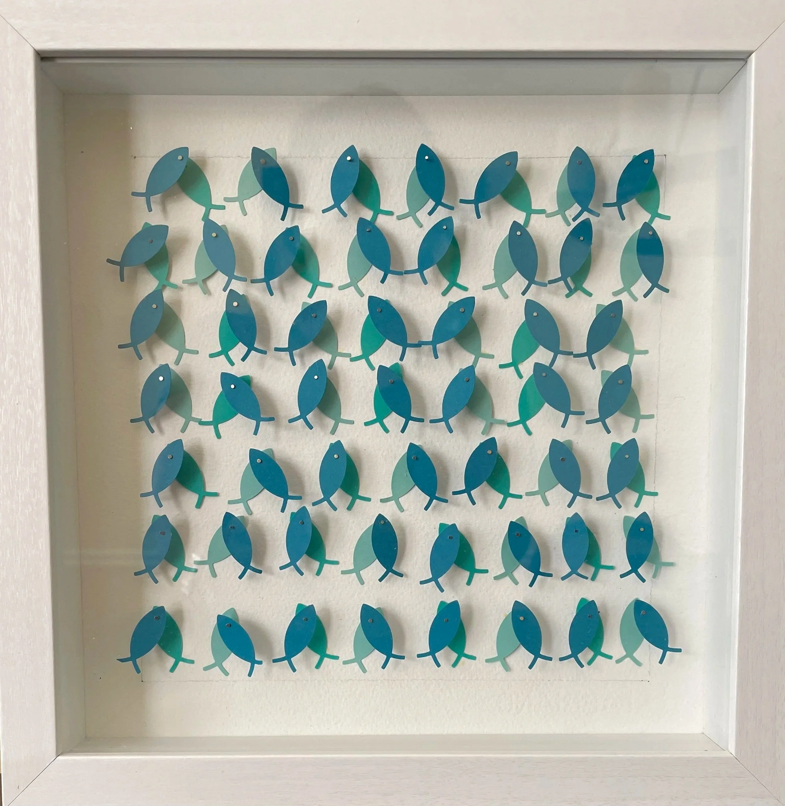 "Fish"
Paper on cork. Boxed frame. 
10"x10"