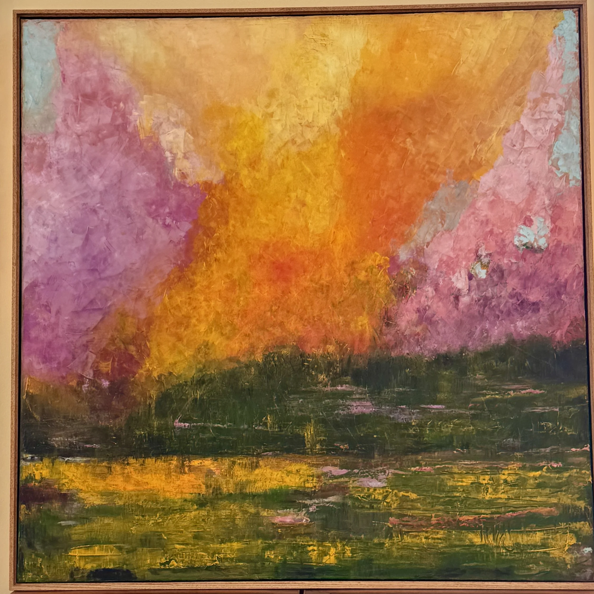 Dusk at Marsh
Oil on Canvas, 36"x36"
Framed with oak Floater's frame
This painting evokes the mood of twilight settling over Marsh. The overall composition captures a sense of quiet mystery, resilience and haunting beauty of the twilight in Ocean ci
