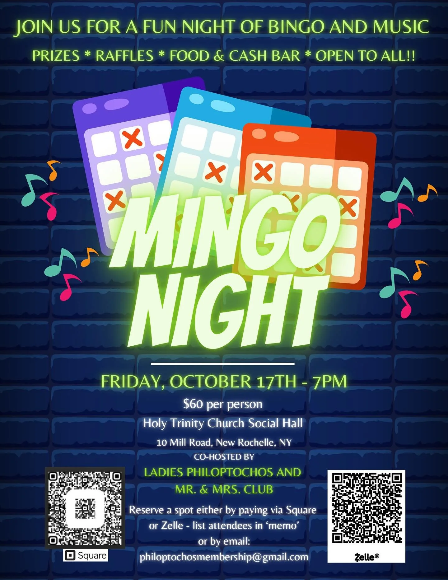🎶&nbsp;⭐&nbsp;GET READY FOR A NIGHT OF FUN!&nbsp;⭐&nbsp;🎶

Come join the Mr. &amp; Mrs. Club &amp; Philoptochos for an&nbsp;
unforgettable evening of Musical Bingo!&nbsp;
Enjoy a delicious dinner, cash bar, great prizes &amp; raffles!&nbsp;
RSVP To
