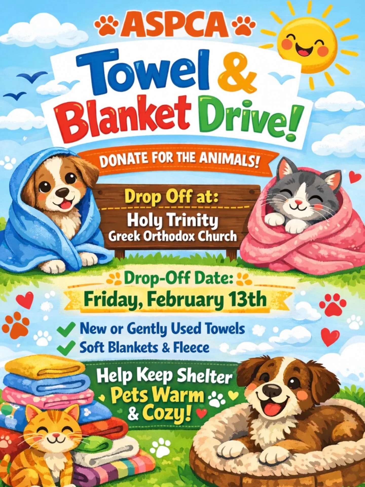 🐾🧡 @spcawestchester Towel &amp; Blanket Drive! 🧡🐾

Our JOY Ministry is collecting new and gently used towels, soft blankets, and fleece to help keep shelter animals warm and cozy this winter!

🗓 Drop-Off Date: Wednesday Feb 11 an Friday, Februar