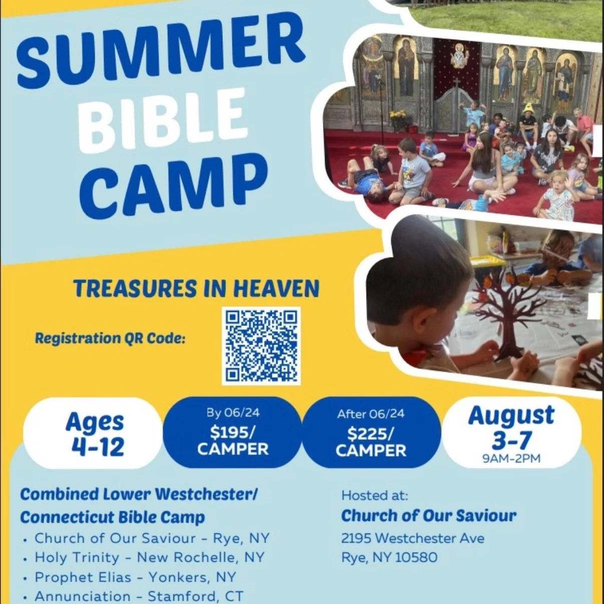 Summer Bible Camp 2026 is almost here!

Registration is now open for the Lower Westchester &amp; Connecticut Orthodox Summer Bible Camp, and we hope to see many of our Holy Trinity families there!

📅 August 3&ndash;7
🕘 9:00 AM&ndash;2:00 PM
📍 Chur