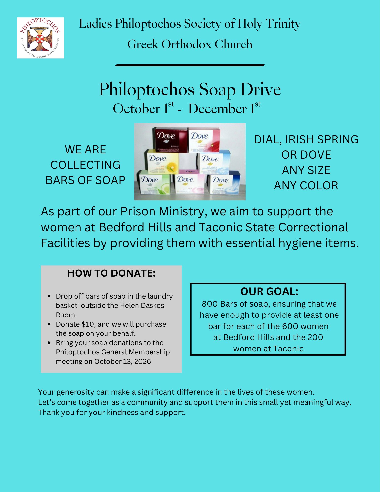 Philoptochos Prison Ministry Soap Drive 