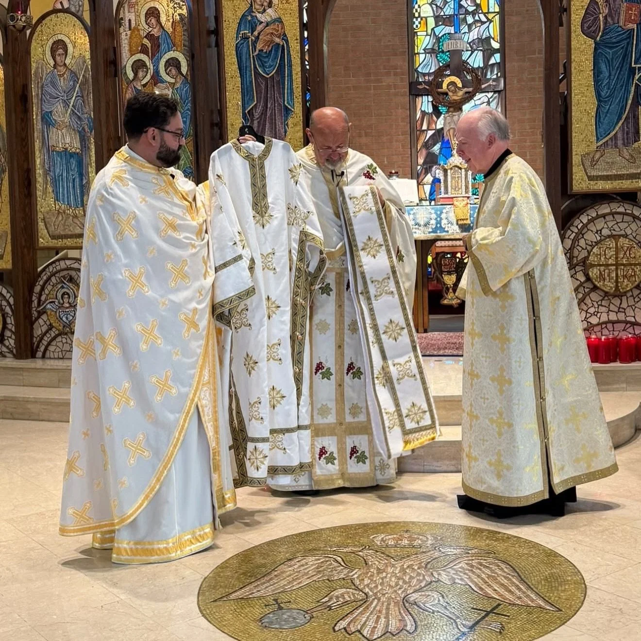 At set of vestments was presented to Deacon Patrick today on the occasion of his 80th birthday and in honor of his many years of faithful service to our community. Deacon Patrick also conducts our &ldquo;Monday School&rdquo; adult Bible study. Axios!