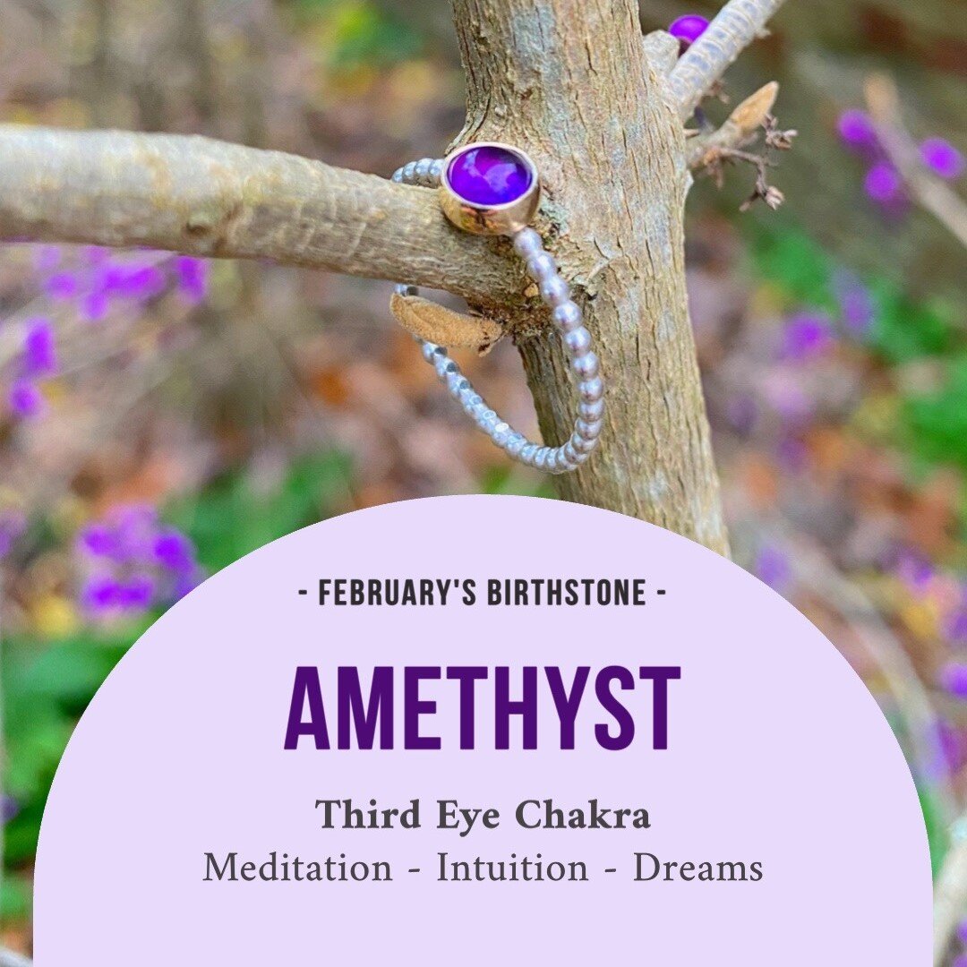 FEBRUARY'S BIRTHSTONE ~ AMETHYST 💜

Known as the &ldquo;soul stone&rdquo;, February's birthstone amethyst stimulates the third eye chakra. It can be used as a powerful meditation aid, and is said to relieve headaches, prevent nightmares, and ease th