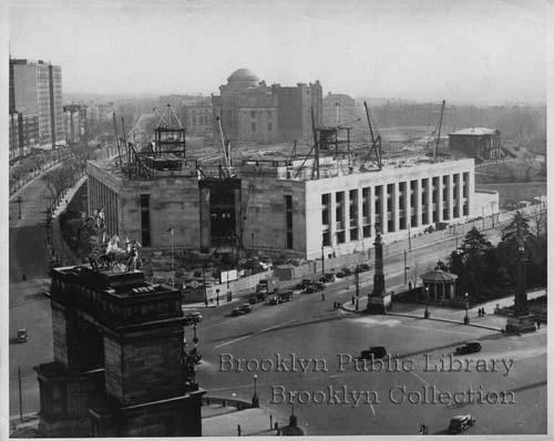 1938 aerial view of the construction of the Brooklyn Public Library