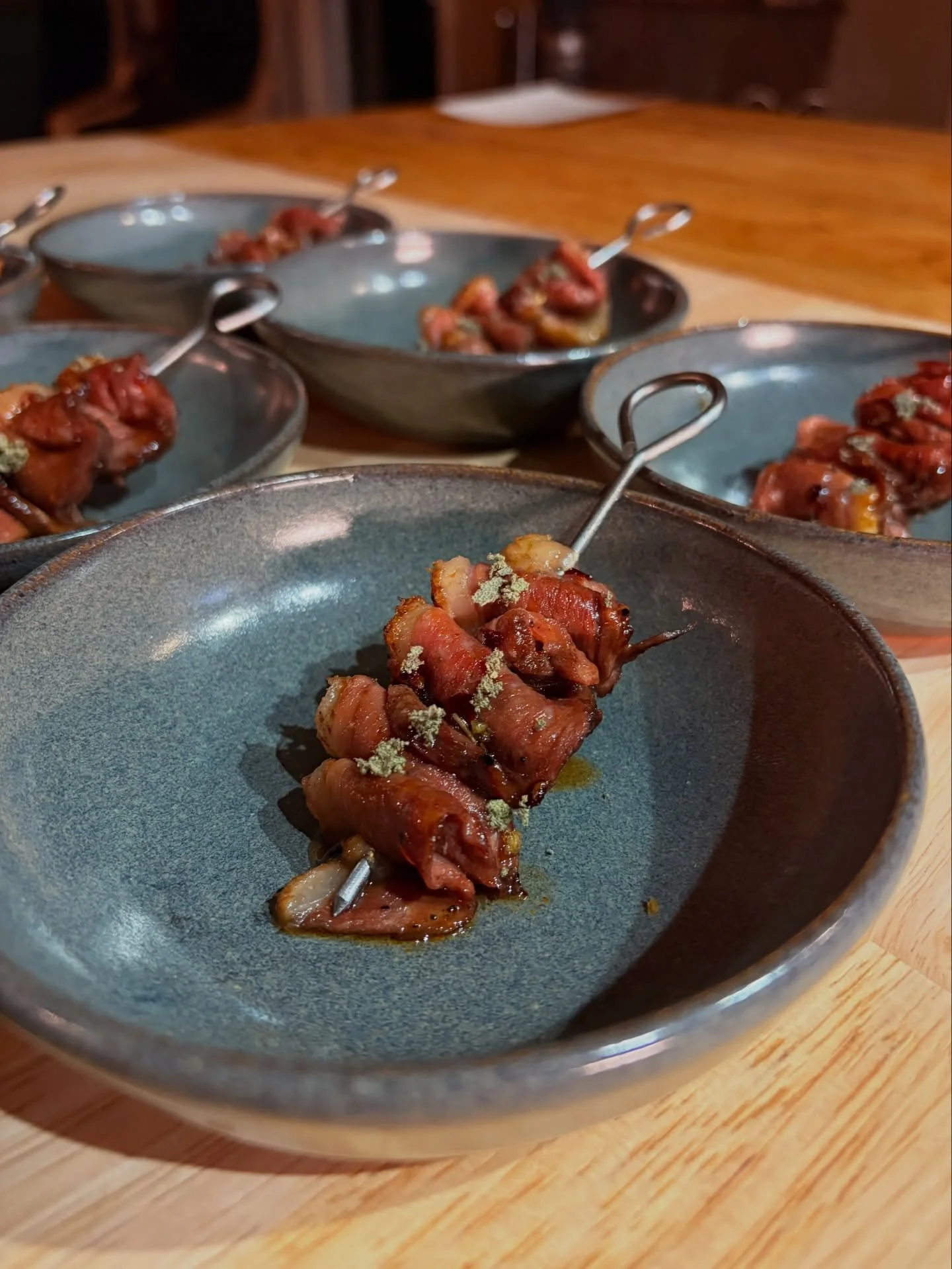 Winter food!🧣

Duck skewer, sea buckthorn, romesco, squash, maitake, smoked chicken, breakfast, hot-smoked salmon, Bill&rsquo;s brunch, pickles, preserved raspberries &amp; new (old) dining table. 

#bitehouse #capebreton