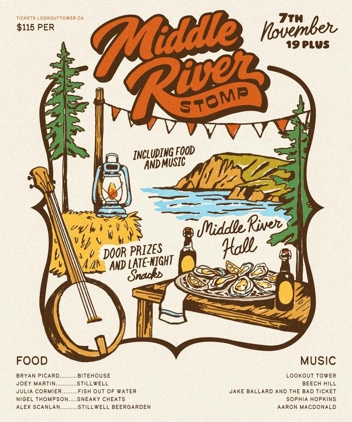 🎡🎡 Middle River Stomp 🎡🎡
.
November 7th - tell your friends!
.
Tickets are now on sale.
.
Thanks to our sponsors @larchwoodcanada @margareecider @bigsprucebrew 
.
Poster @a.fdesignstudio