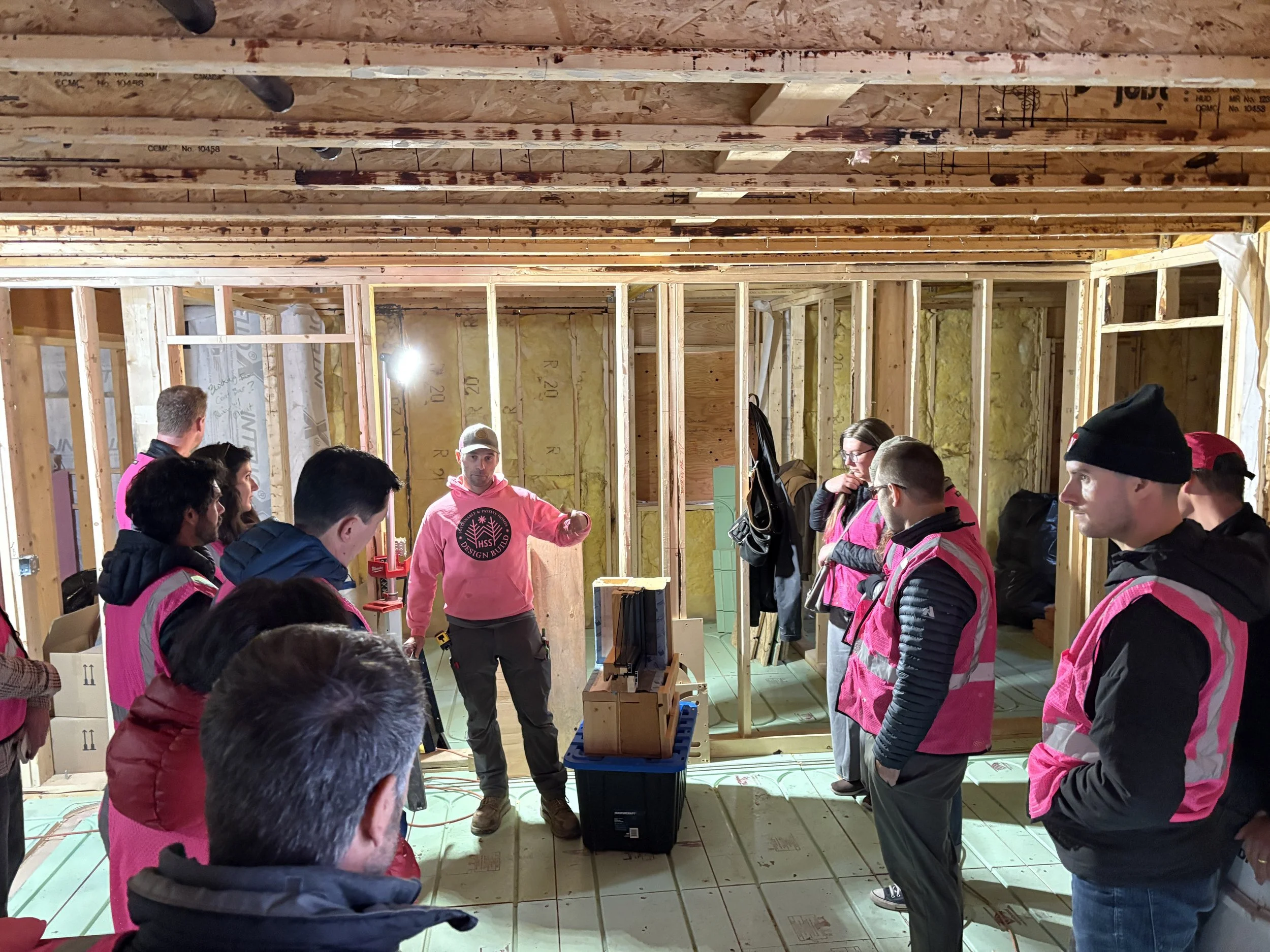 Chris Rock from HSS Design Build explaining the wall build-up of the Deep Energy Retrofit with Lightwell Project
