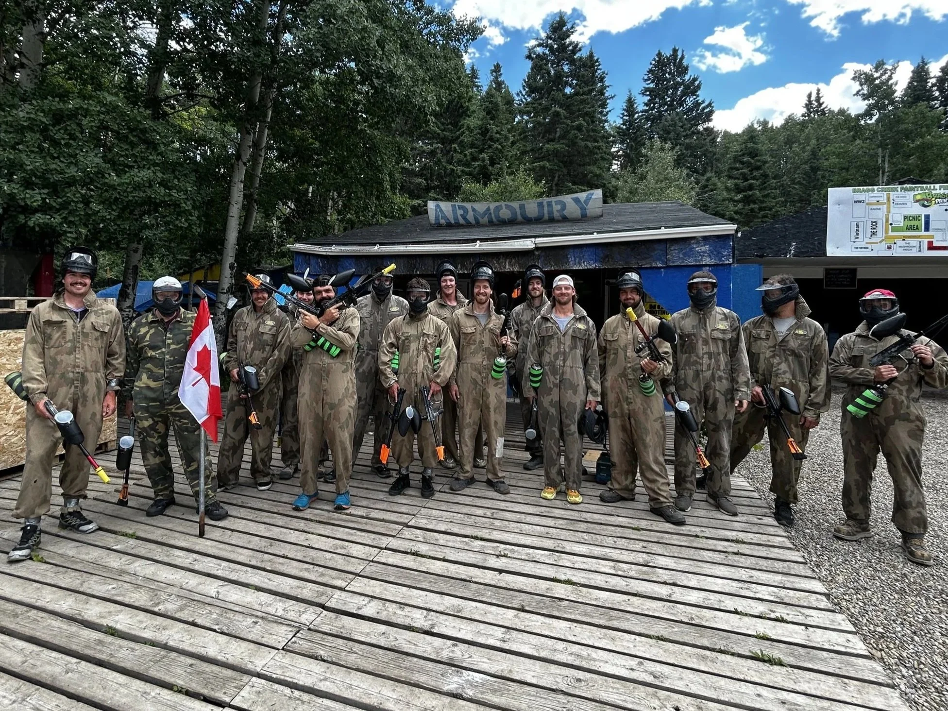 HSS Design Build team participating in a paintball team-building event.