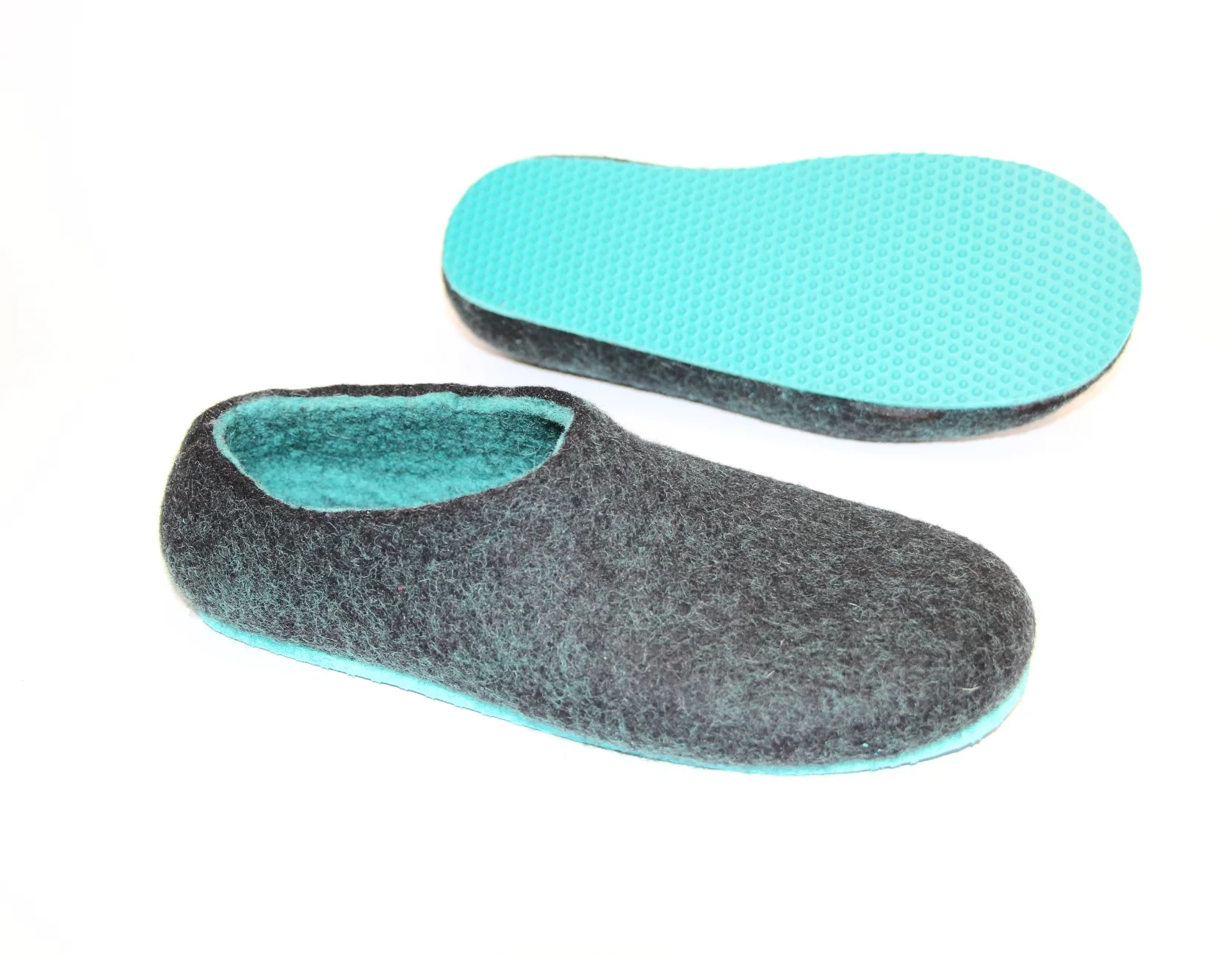 felt slippers in lucite green and black2.jpg