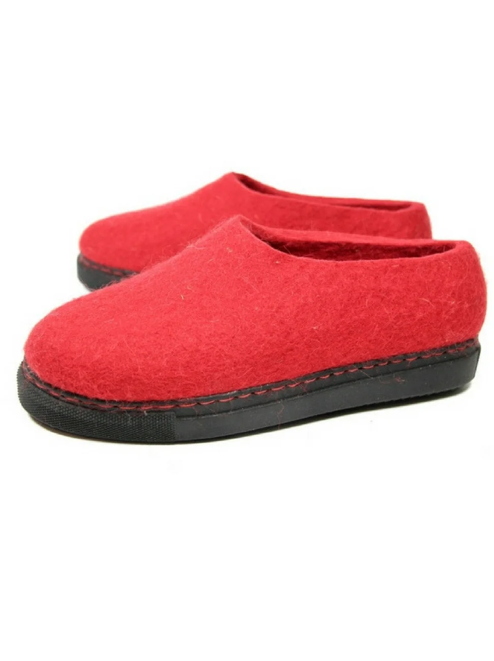 Women's Organic Wool Loafers Mono Red Felted Slippers