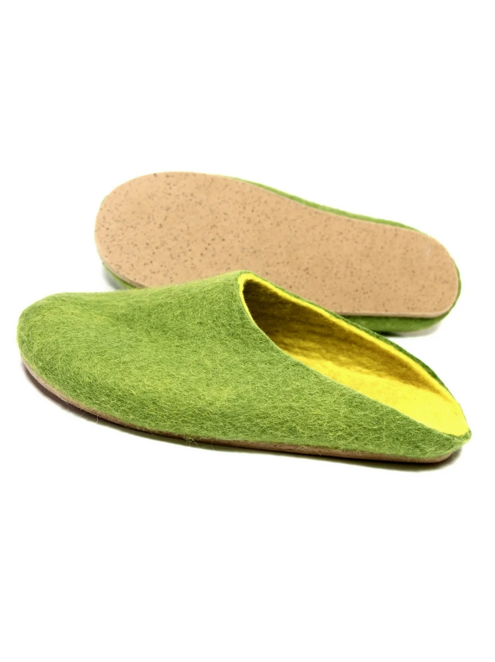 Natural boiled wool slippers greenery FELT FORMA