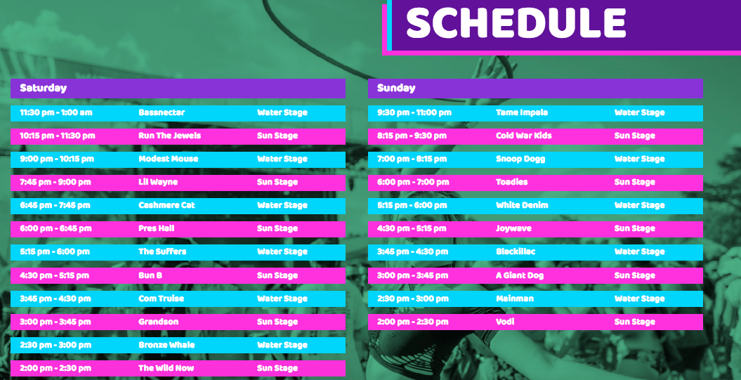 2018 Float Fest Schedule