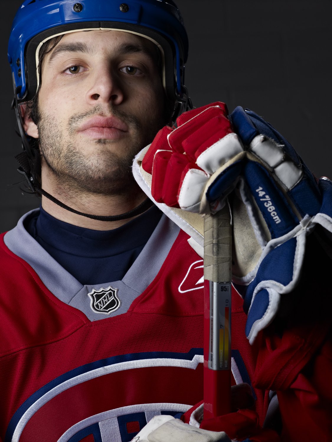 Alex Regen playing hockey in Montreal Canadiens uniform, studio portrait