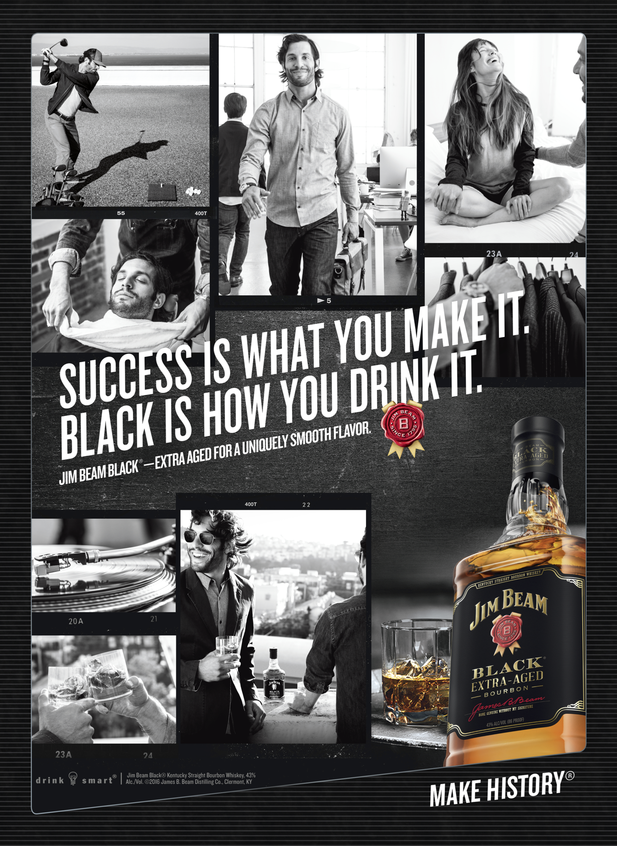 Alex Regen appearing in Jim Beam Black bourbon ad campaign, lifestyle and branding visuals