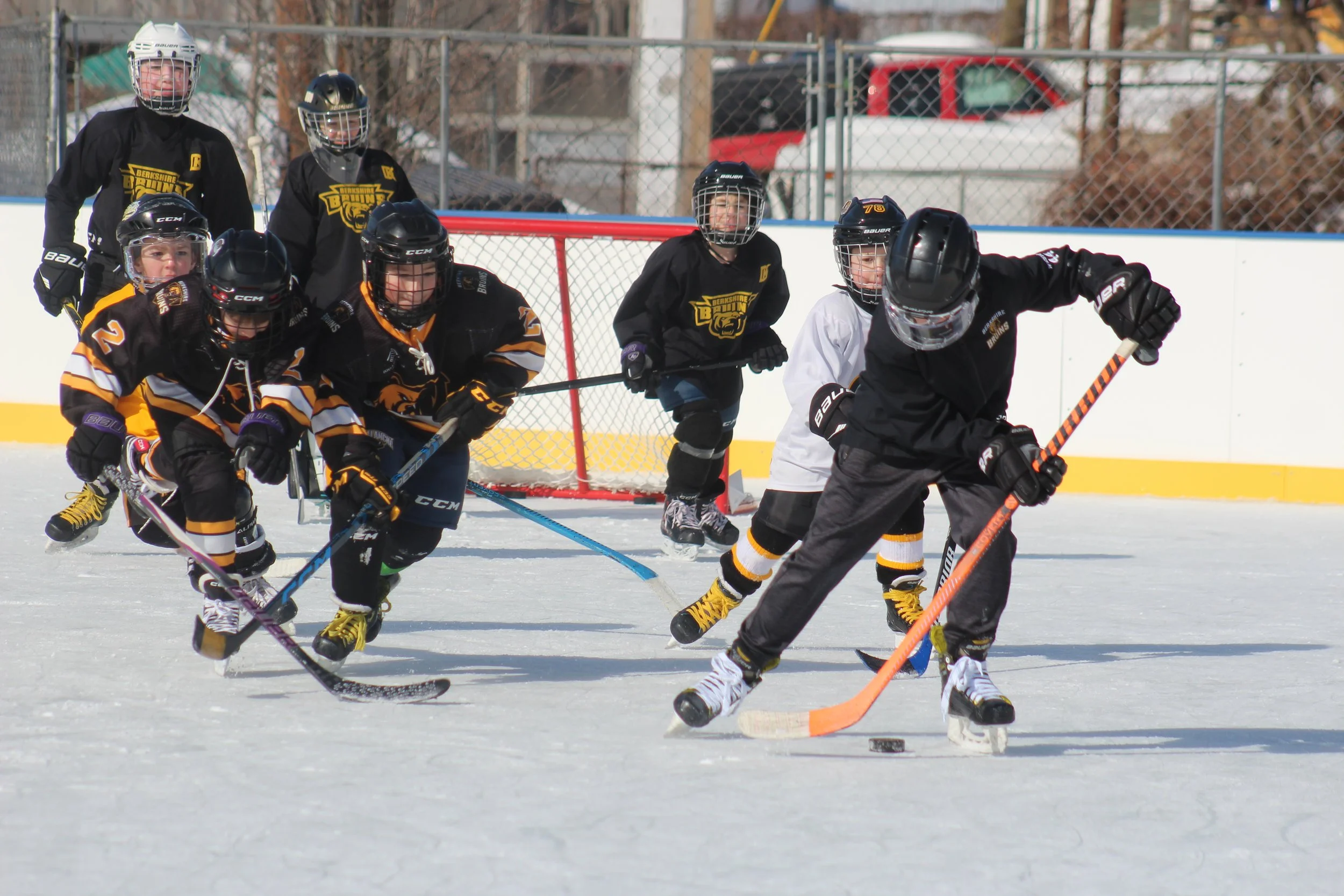 Youth hockey players using the Wahconah Park ice rink in Pittsfield Massachusetts