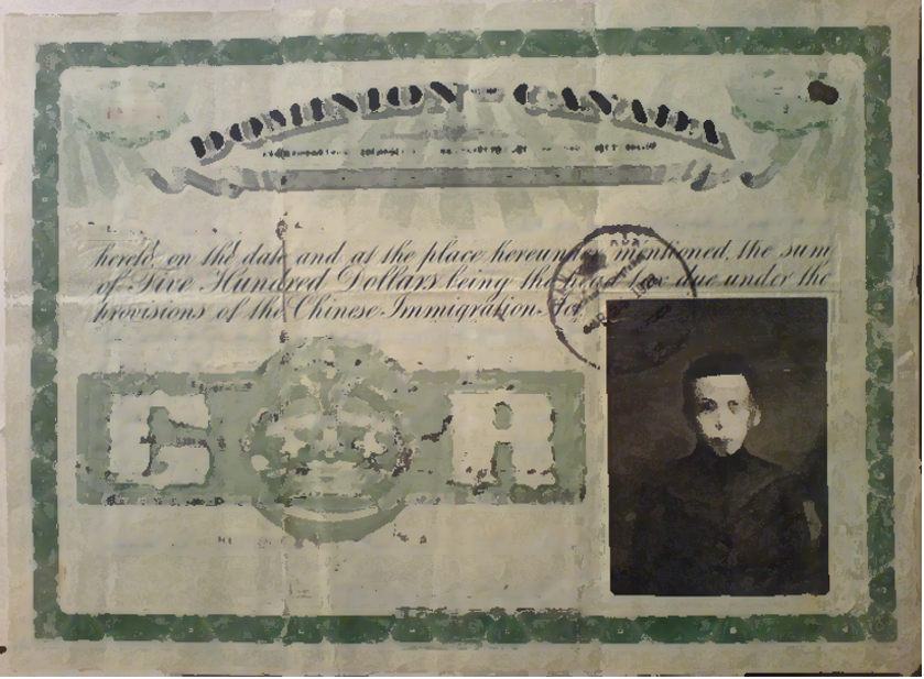 Grandfather Chong paid a $500 head tax to the Dominion of Canada in 1924 at 11 years old