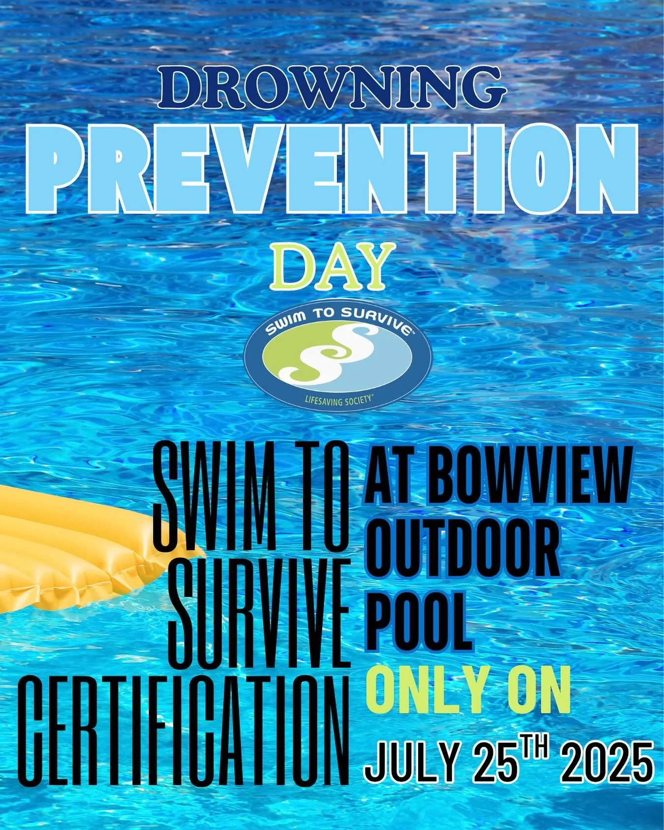 National Drowning Prevention day is THIS FRIDAY!! With any admission to the pool, you are eligible to complete your swim to survive certification!! Ask a lifeguard on deck and they will get you certified!! See you this Friday!!🏊