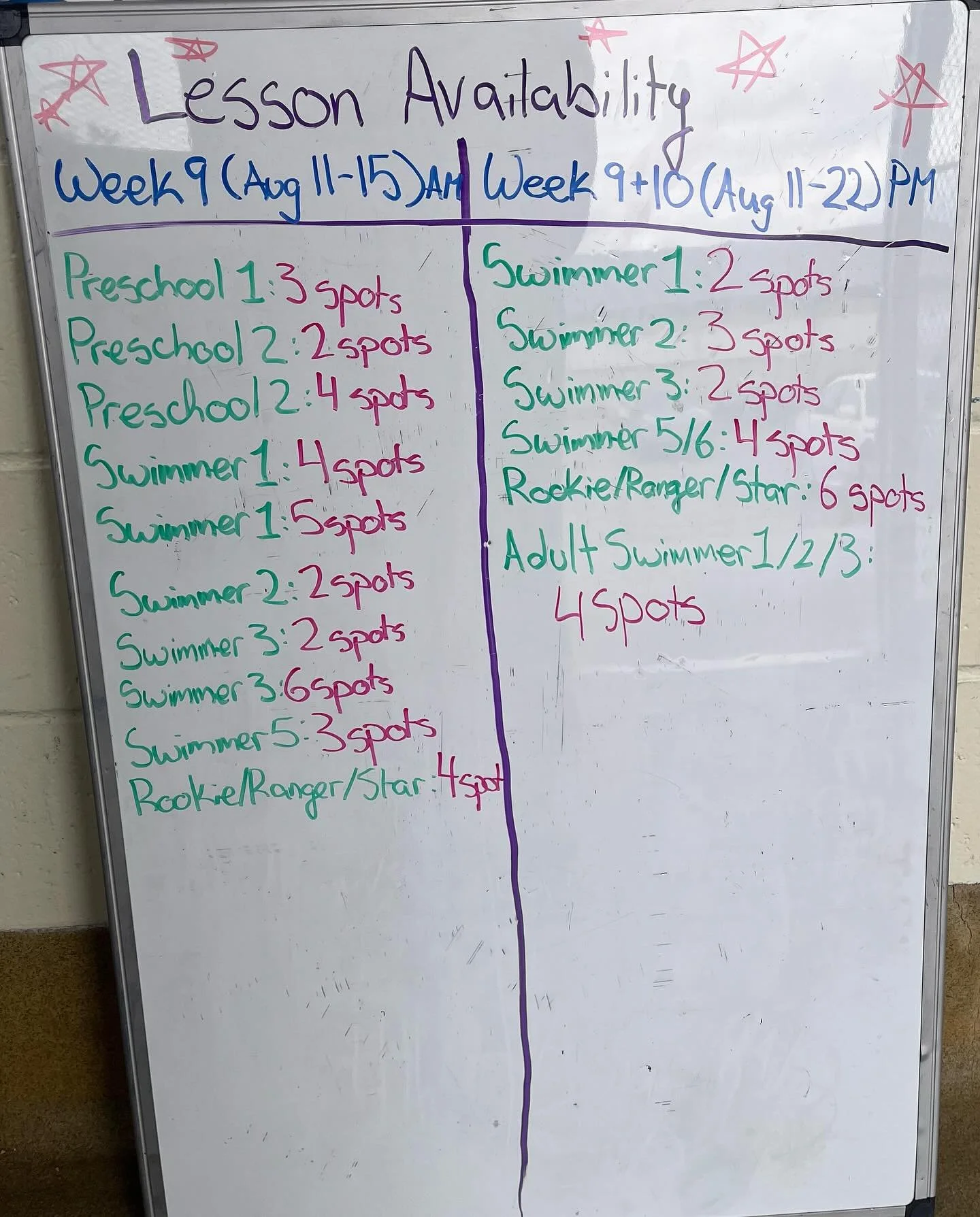 Lesson Availability for Week 9 and 10!! Please register online!!