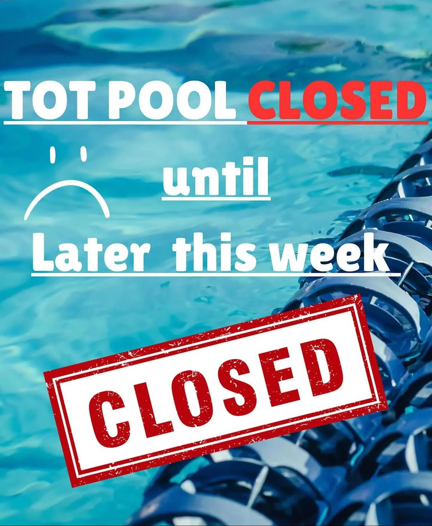 Our tot pool is being repaired, it should reopen by next week!!
