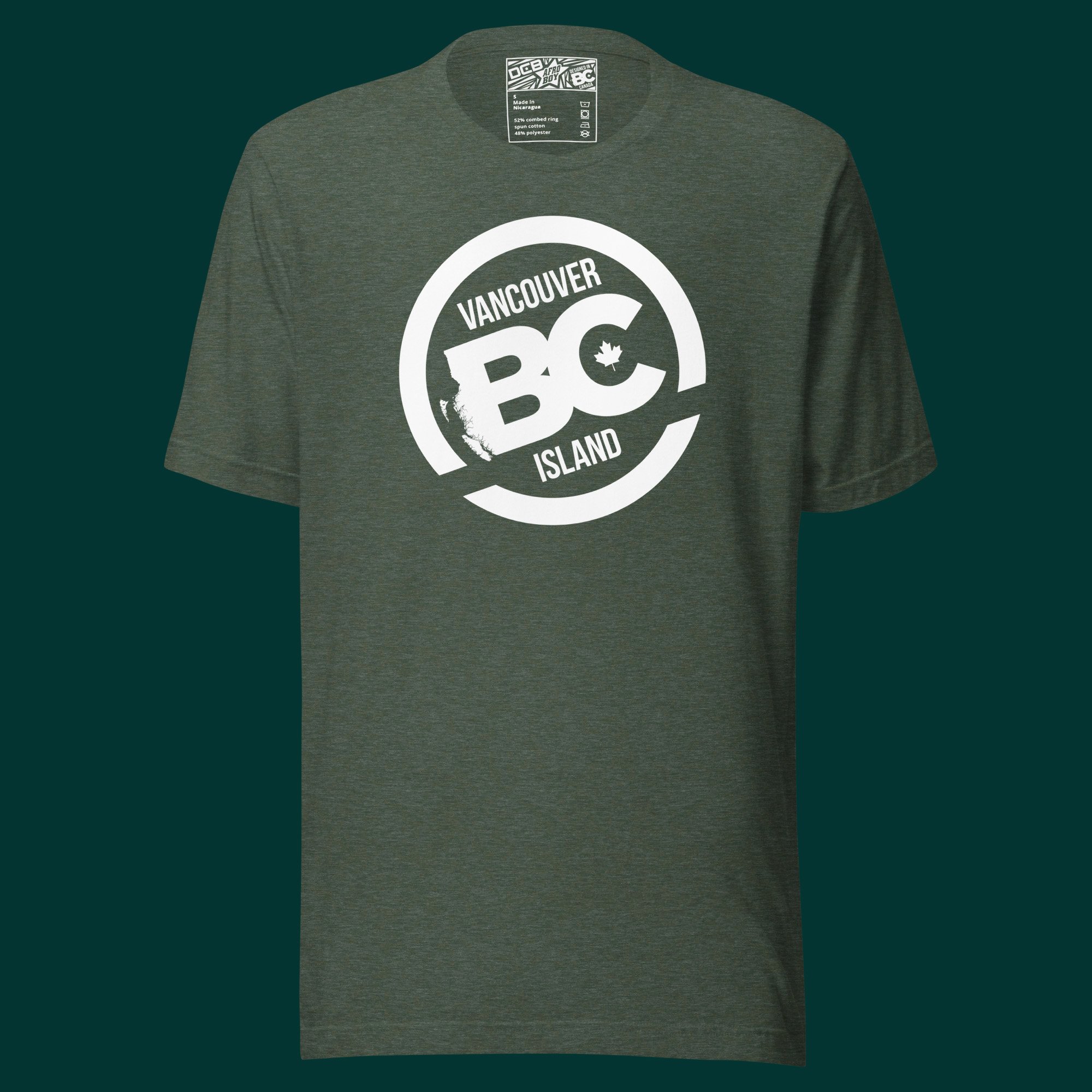 Unisex-staple-t-shirt-HeatherForest-front-BCCoastlineLand.jpg
