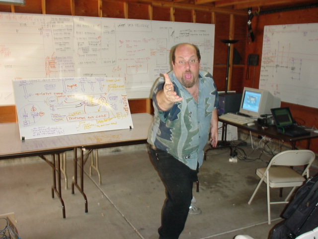 I been starting and building software companies for over 30+ years. Here I am in my garage on Potrero Hill in SF with the architecture of an Interactive TV authoring system design - hanging on the walls.