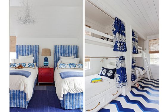 Cozy Beach-style bunks and twin beds...so fun!