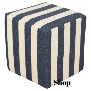 Blue and White Striped Pouf