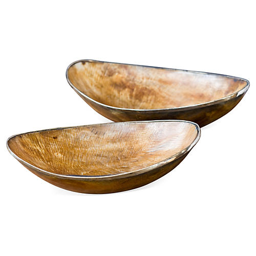 Natural Horn Bowls with Brass