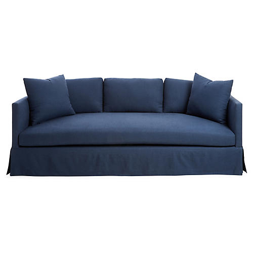 Cara Skirted Sofa/Navy Blue