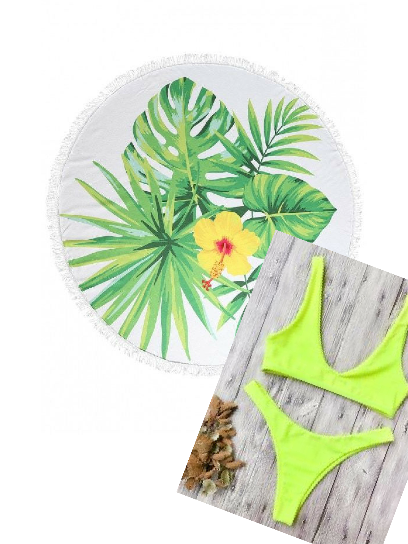 Today’s Beach Style Hotlist| Round Floral Towel| Yellow Bikini