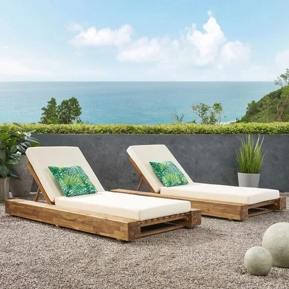 Long Reclining Chaise Lounge Set With Cushions