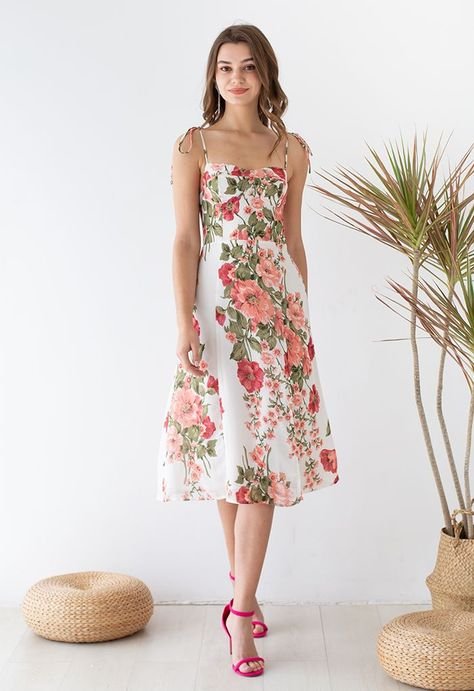 Summer Blossom Coral Floral Cami Print Dress