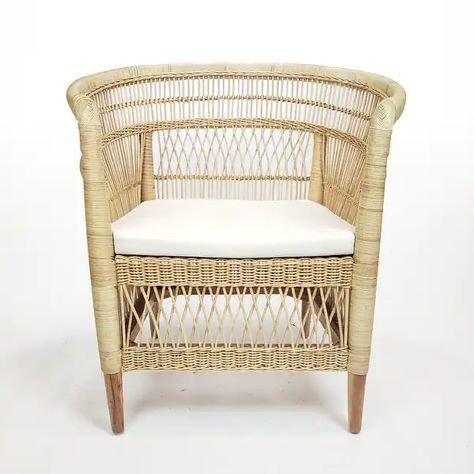 Symka Curved Back Woven Rattan Armchair with Padded Seat - Natural