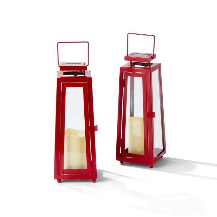 Madaket Red Medium Solar Metal Lantern, Set of 2