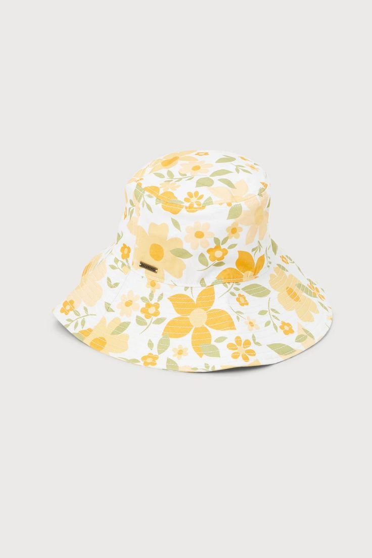 Time to Shine White Floral Print BucketHat