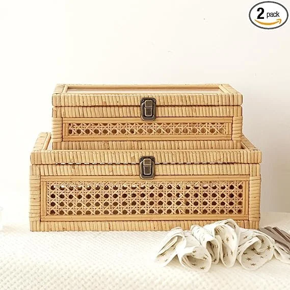 Rattan and Cane Stacking Boxes