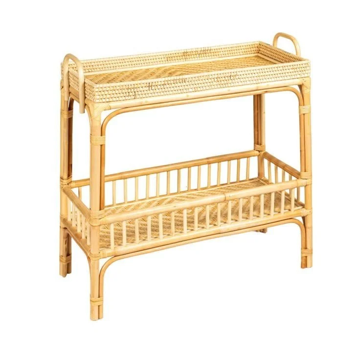 Hand Woven Bamboo and Rattan Console Table with Shelf 