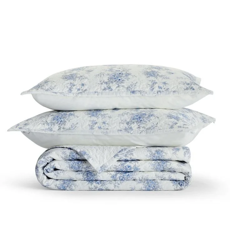 The Farmhouse White-Blue Standard Cotton Quilt Set
