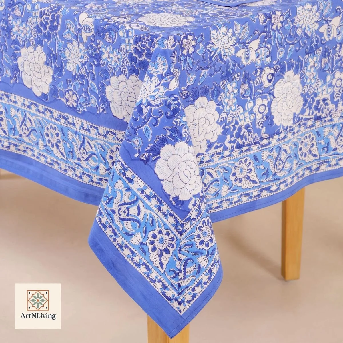 Hand Block Printed Cotton Tablecloth-Bohemian Floral