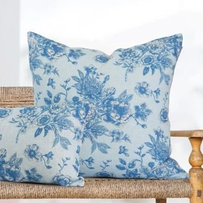 Sky Blue Floral Pillow Cover