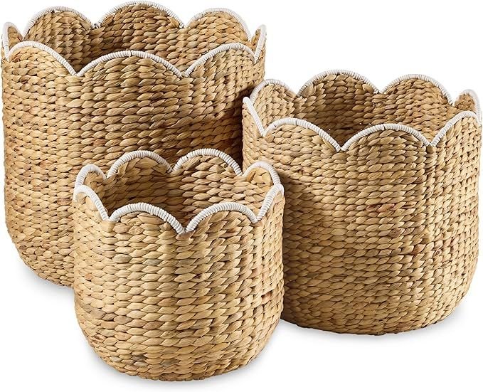 3pc Water Hyacinth Scalloped Multipurpose Nesting Baskets