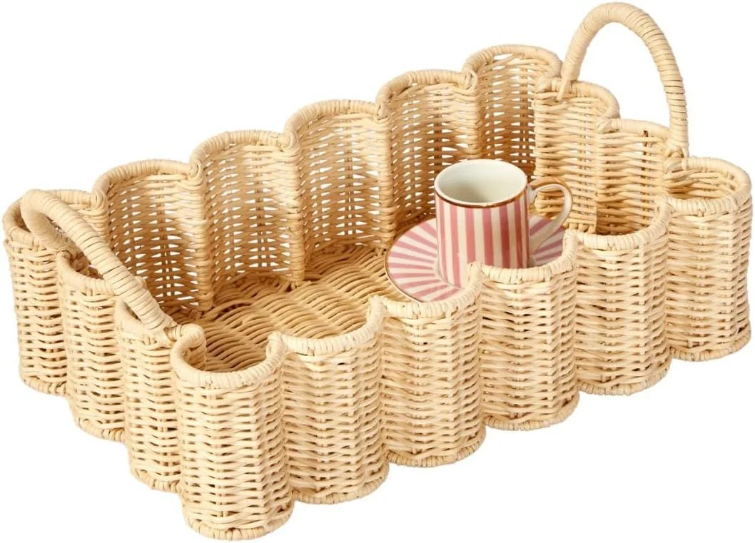 BEBE BASK Premium Wavy Scalloped Rattan Tray