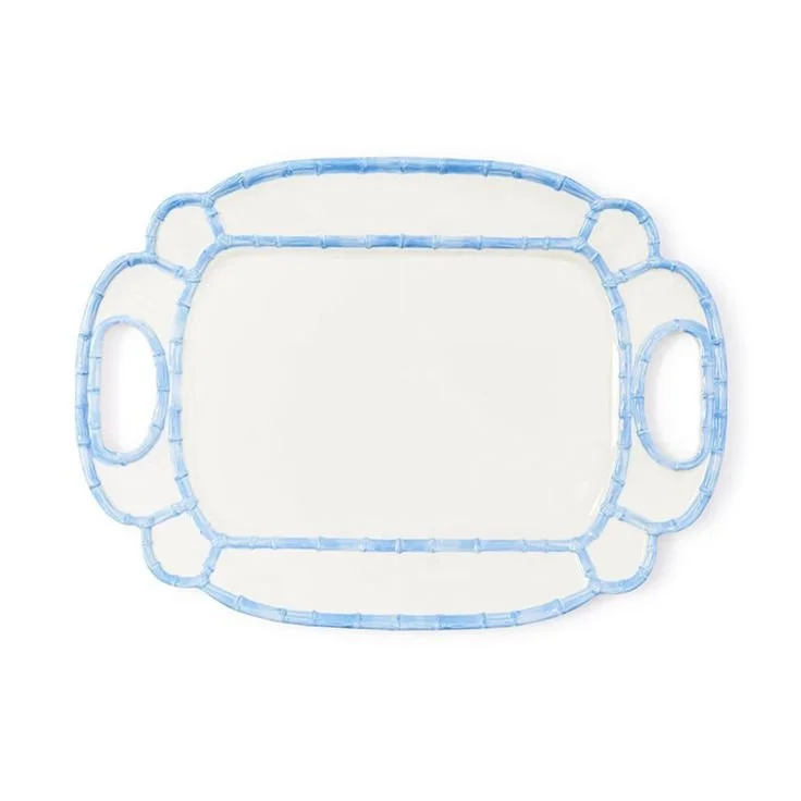 Faux Bamboo Border Melamine Platter - Light Blue