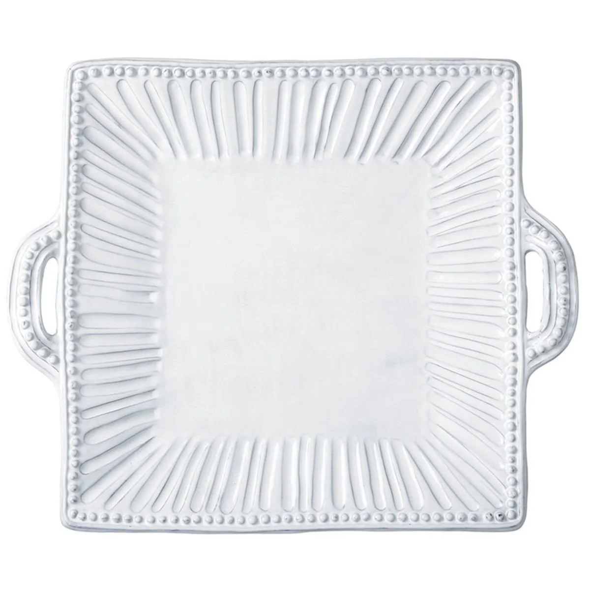 Incanto Stripe Handled Square Platter - White
