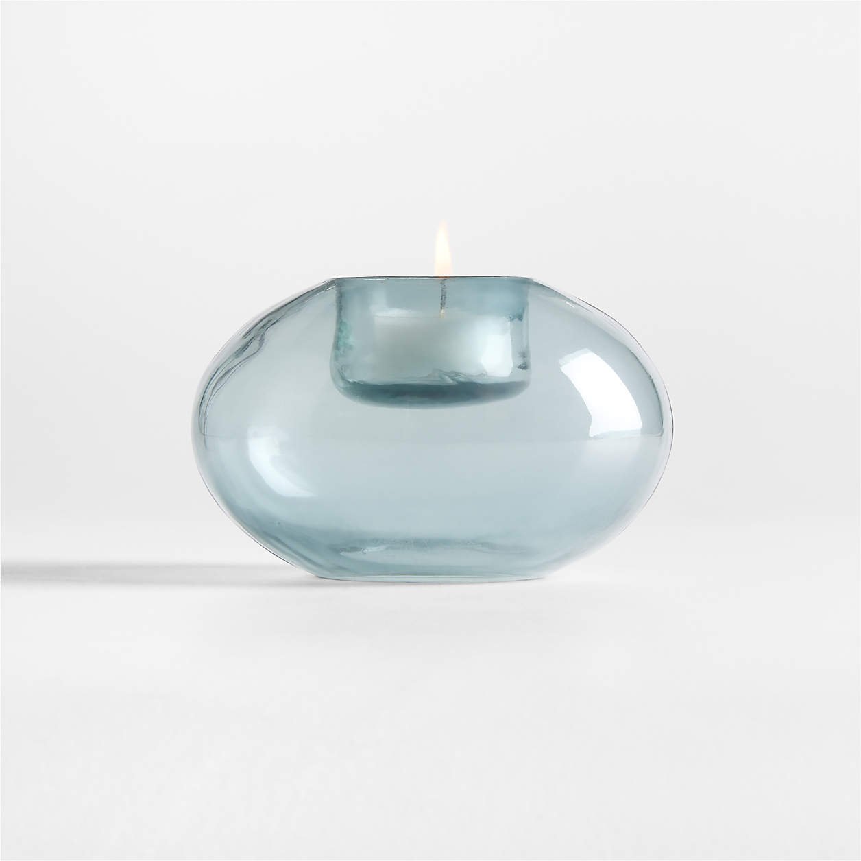 Roche Small Blue Glass Round Tealight Candle Holder