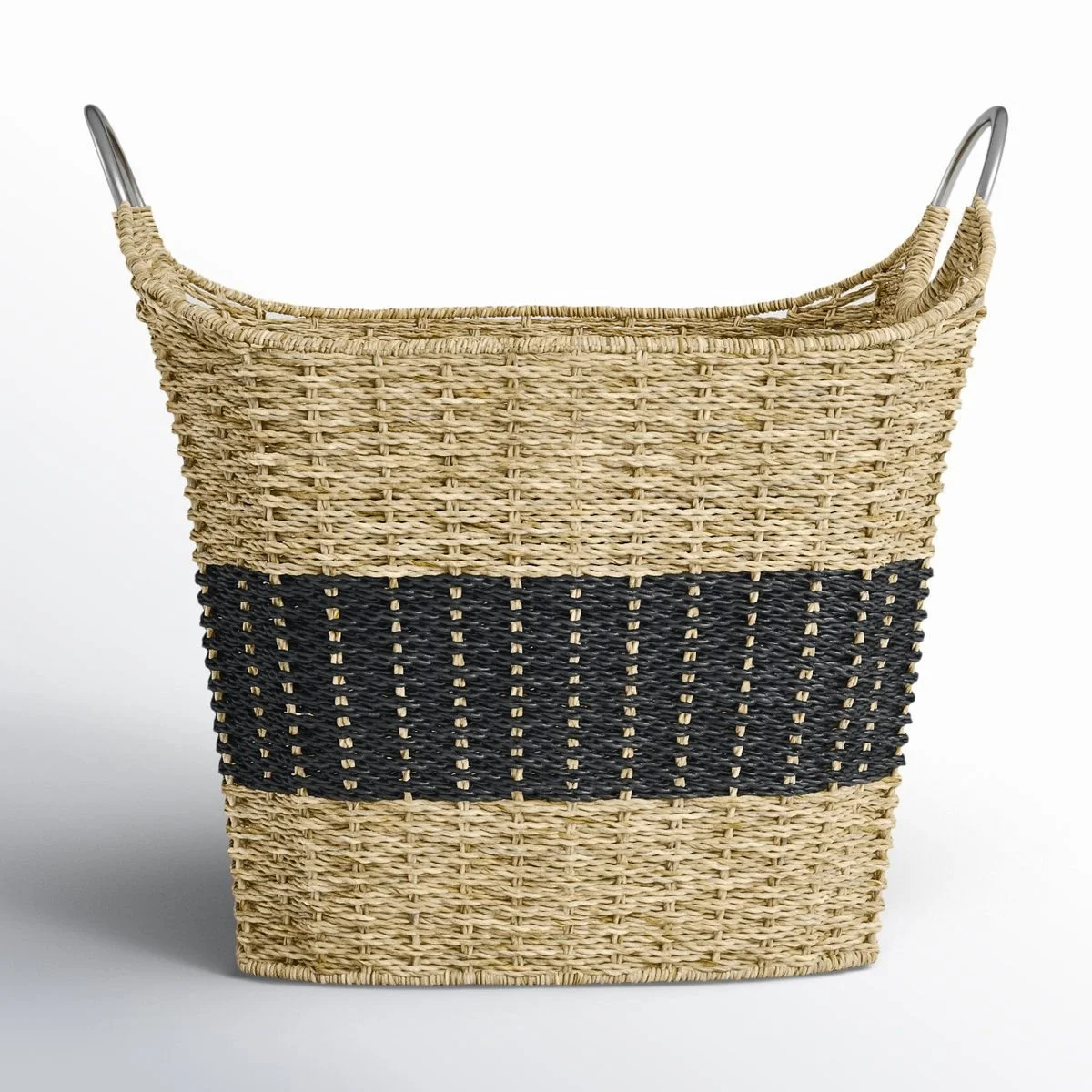 Seagrass Handmade Two Toned Storage Basket with Metal Handles